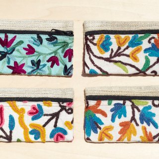 森林局手刺繍小銭入れ/財布/筆箱-色の花とつる