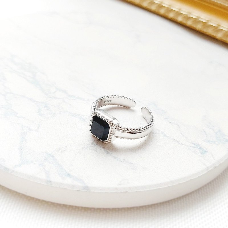 Obsidian 925 sterling silver ring (noble jazz series), light jewelry activity ring and earrings to buy - แหวนทั่วไป - เงินแท้ สีดำ