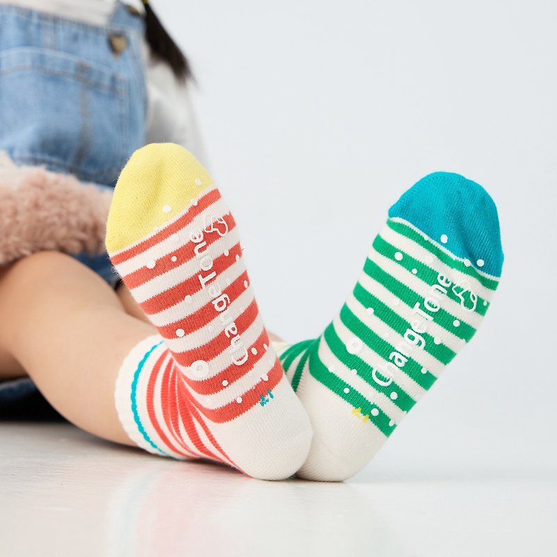 Happy virus/red and green (13-15cm,16-18cm,19-22cm)-MIT children's socks - Socks - Cotton & Hemp Red