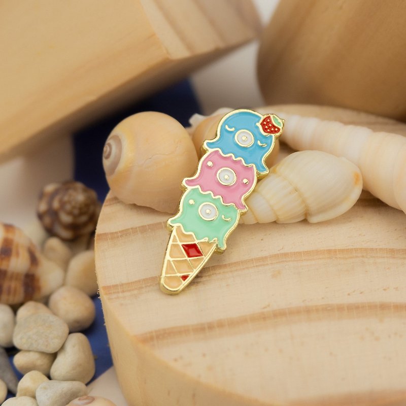 Tako Ice Cream Enamel Pin - Brooches - Other Metals Pink