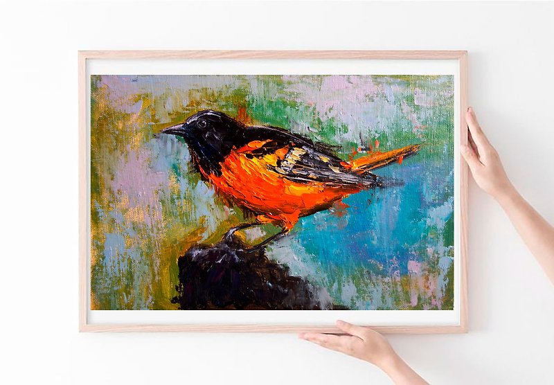 Baltimore Oriole Painting Oil Bird Original Art Animal Artwork Canvas Art - 掛牆畫/海報 - 顏料 多色