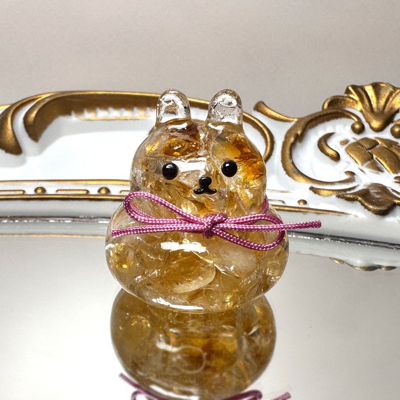 Natural pink citrine Stone ornaments|citrine mirror cake bunny style 04|かがみもち - Items for Display - Crystal Yellow