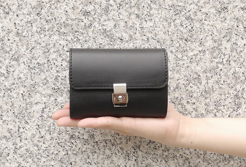 Black simple organ short clip - Wallets - Genuine Leather Black