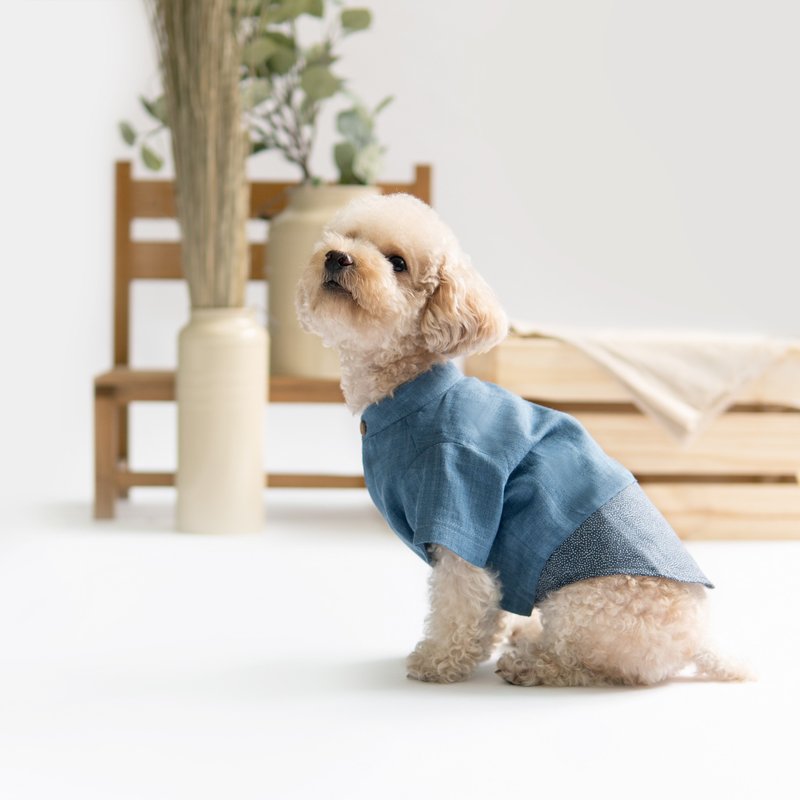寵物衣 - Polka Dot Linen Dog Shirt - 寵物衣服 - 棉．麻 粉紅色