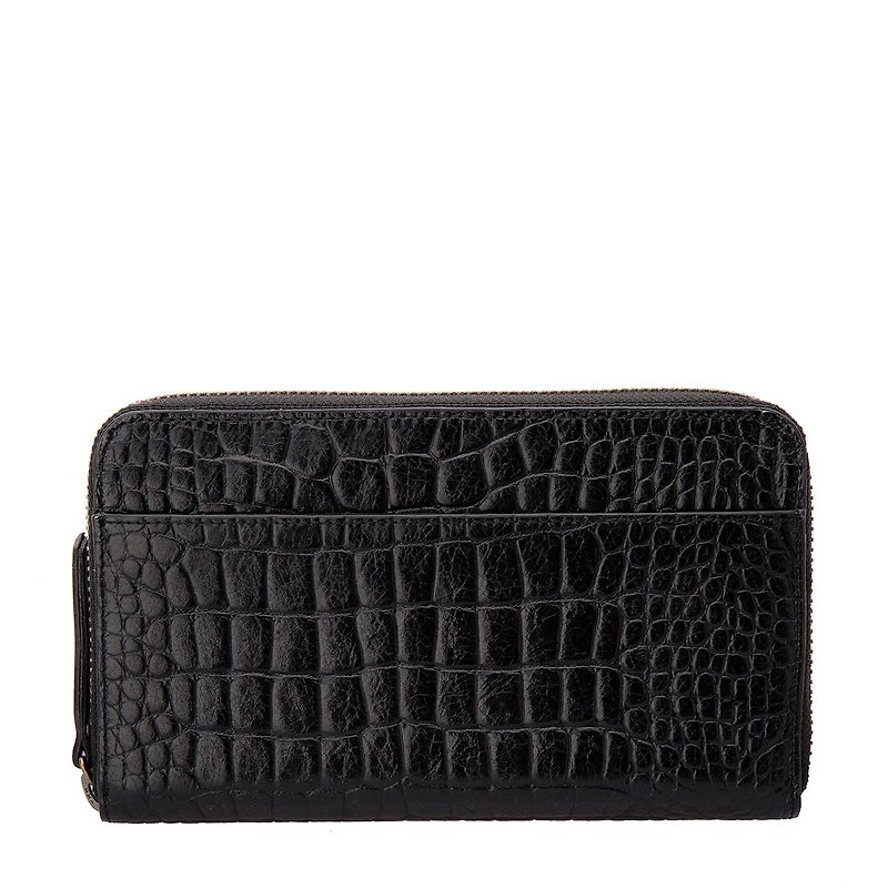DELILAH Long Clip_Black Croc Emboss / Black Croc Emboss - Clutch Bags - Genuine Leather Black
