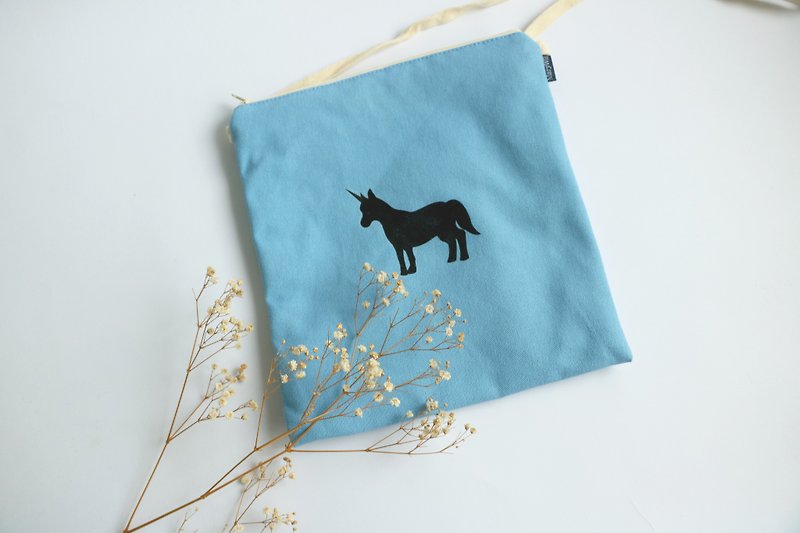 MaryWil square packet - blue unicorn - กระเป๋าแมสเซนเจอร์ - ผ้าฝ้าย/ผ้าลินิน สีน้ำเงิน