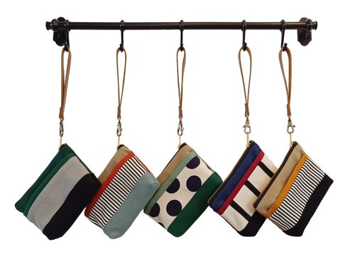 STAND BY ME craft & design 手拿包 Lovely Canvas Pouch Bag, Polka Dot and Striped Design 化妝包 /收納袋