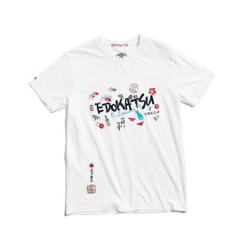 Edo Katsu Japanese-style multi-themed short-sleeved T-shirt - Men's (off-white) #Top - Men's T-Shirts & Tops - Cotton & Hemp White