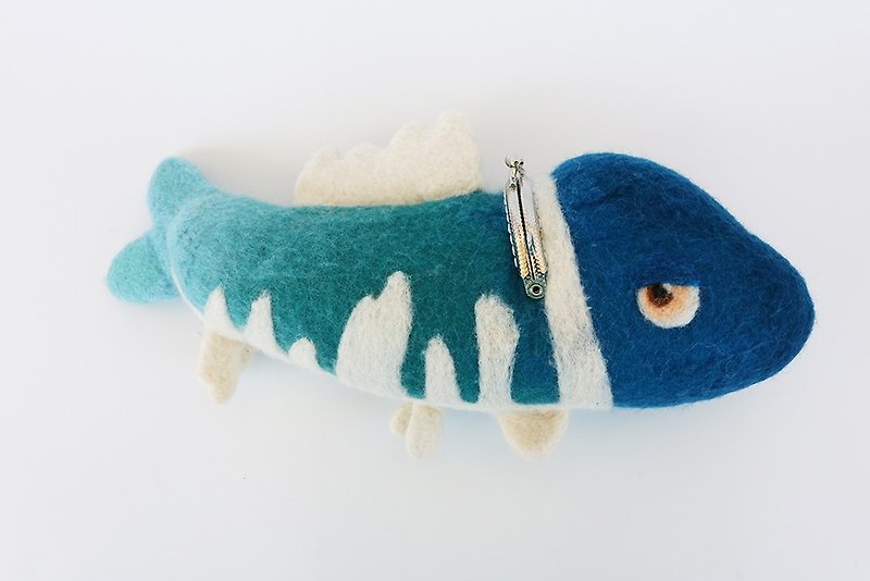 Wool felt animal mouth gold ocean series-cute fish made in Taiwan limited handmade - Other - Wool Blue