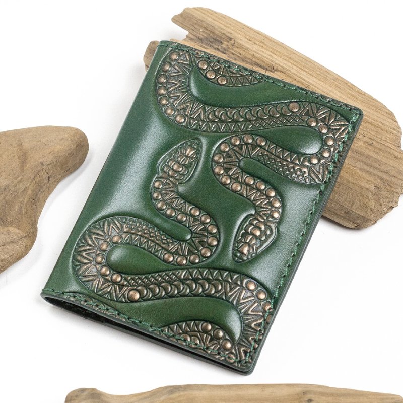 Leather Card Case Green Snakes, Business Card Holder for Women for Men - Card Holders & Cases - Genuine Leather Green