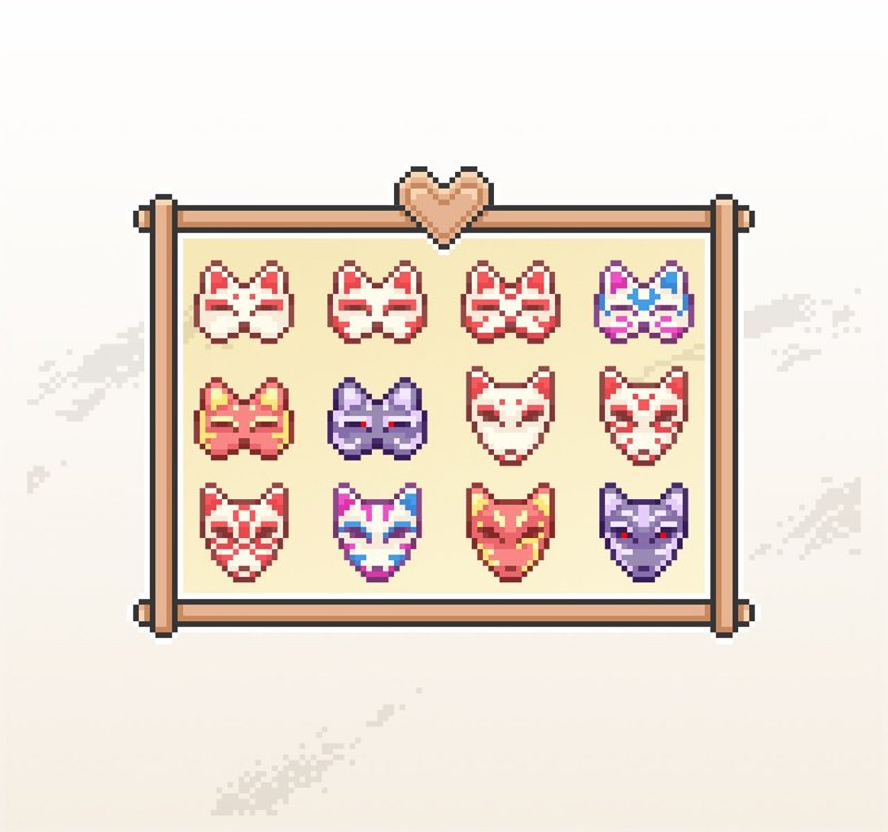 Twitch訂閱者徽章及小奇點徽章/日式狐狸面具/可愛像素風 - Logo 設計/圖案設計 - 其他材質 