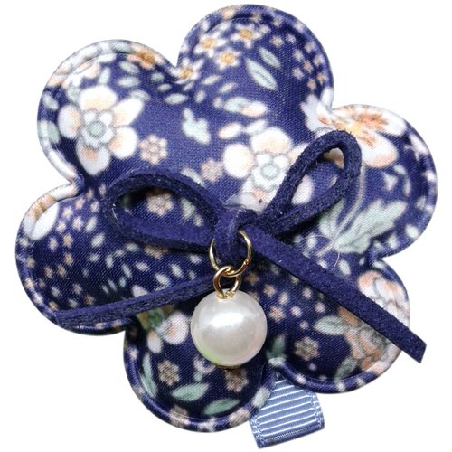 Cutie Bella 美好生活精品館 珍珠鄉村花髮夾 全包布手工髮飾Country Pearl Flower-Indigo