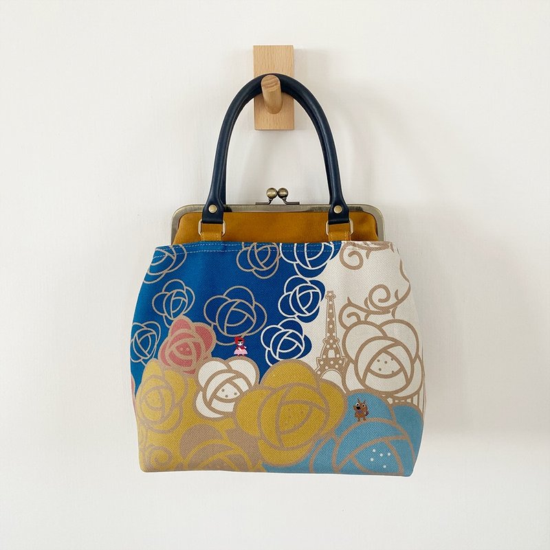 【福利品 樣品】 3用大口金包 珍珠奶茶 凡爾賽玫瑰 彩色 - 手提包/手提袋 - 棉．麻 卡其色