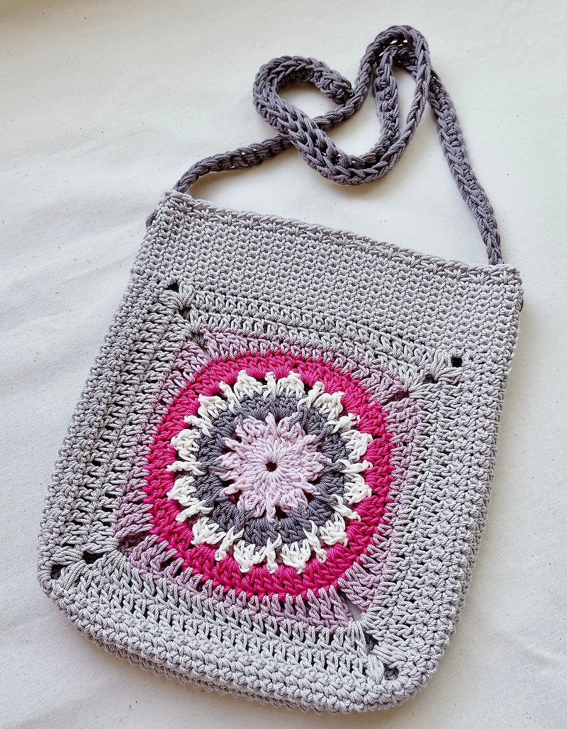 Healing Morandi color round woven pattern hand hook side backpack - Messenger Bags & Sling Bags - Cotton & Hemp Khaki