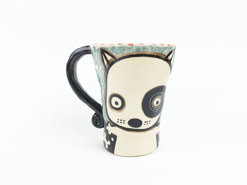 Nice Little Clay Hand Embossed Bell Cup _ cheap dog and black wheeled dog 120331 - แก้วมัค/แก้วกาแฟ - ดินเผา สีเทา