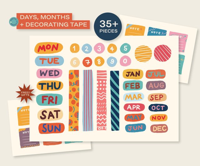 MONTHS & WEEKDAYS Digital Stickers for Goodnotes, Basic Pre-cropped Digital  Planner Stickers, Goodnotes Stickers, Essential Stickers 