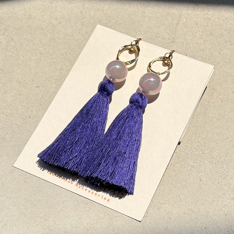 スイレンイヤリング　金属アレルギー非対応 - 耳環/耳夾/耳骨夾 - 繡線 藍色