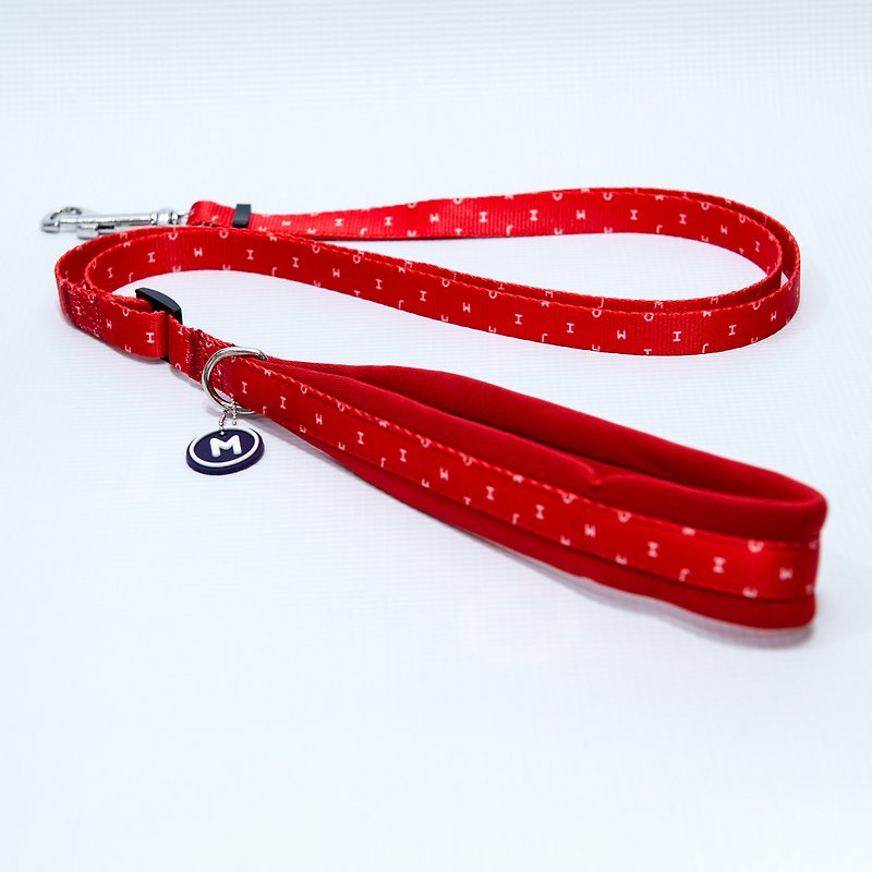 【Momoji】Pet Leash - Momogram (Neon Red) - ปลอกคอ - ผ้าฝ้าย/ผ้าลินิน สีแดง