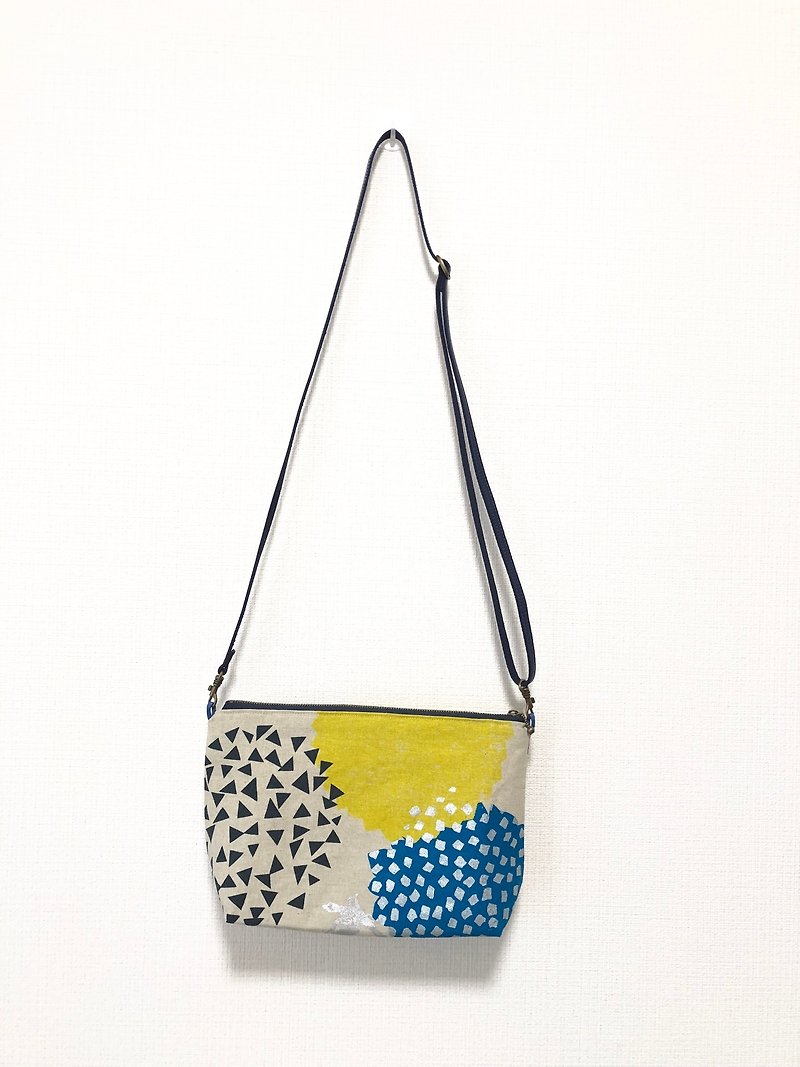 Dual-use length cross-body bag - Japan imported flower cloth - yellow circle - กระเป๋าแมสเซนเจอร์ - ผ้าฝ้าย/ผ้าลินิน สีส้ม