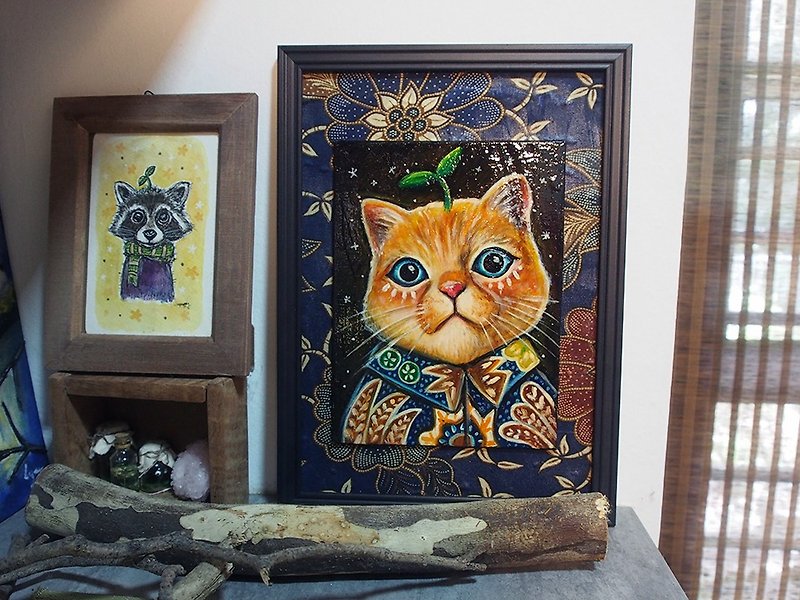 Cat in Batik  - Wall Décor - Other Materials Blue