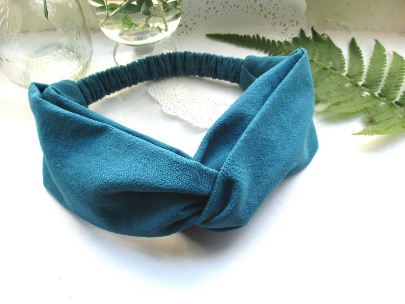 Cross hair band (elastic handmade) - tipsy sea - เครื่องประดับผม - ผ้าฝ้าย/ผ้าลินิน สีน้ำเงิน