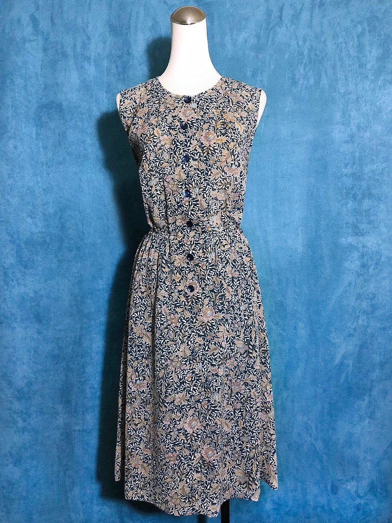 Ping-pong vintage [Vintage dress / static Yi-blue flowers chiffon sleeveless vintage dress] bring back VINTAGE - One Piece Dresses - Polyester Multicolor