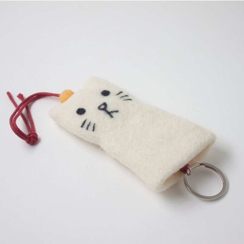 Wool Felt Key Holder - Mimi handmade original design - Keychains - Wool White