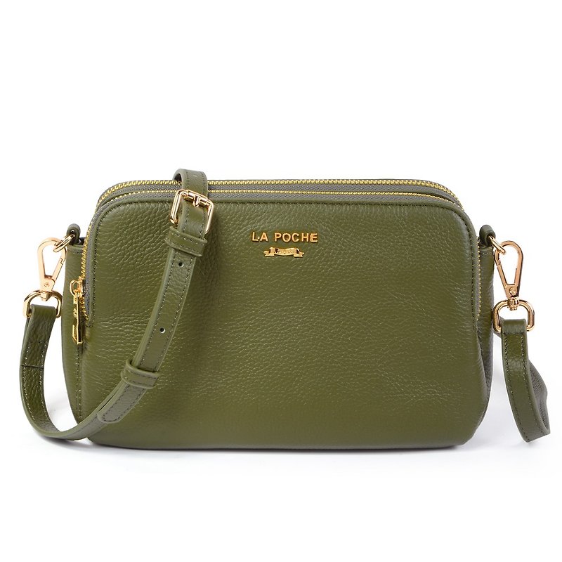 LIFE IS LIGHT Go to the office to taste more professional-the preferred three-layer calm storage leather bag - Messenger Bags & Sling Bags - Genuine Leather Green