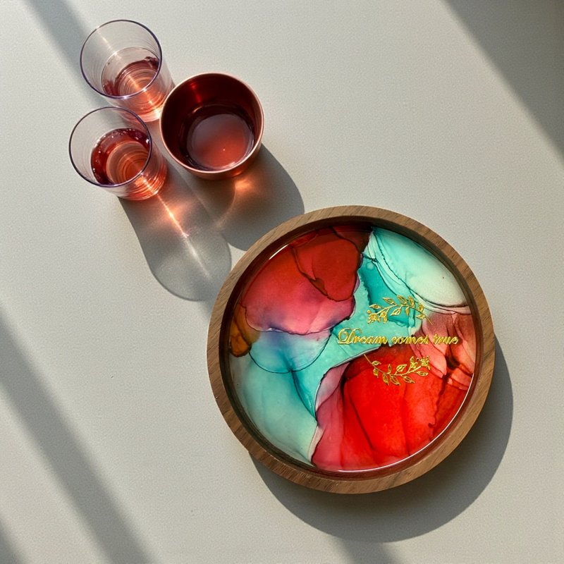 酒精墨水藝術胡桃木杯墊 - 杯墊 - 其他材質 多色