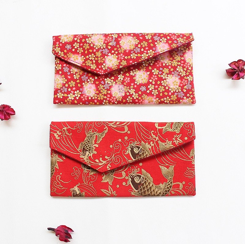 Carp cherry red horizontal cloth bag / pouch passbook - Chinese New Year - Cotton & Hemp 