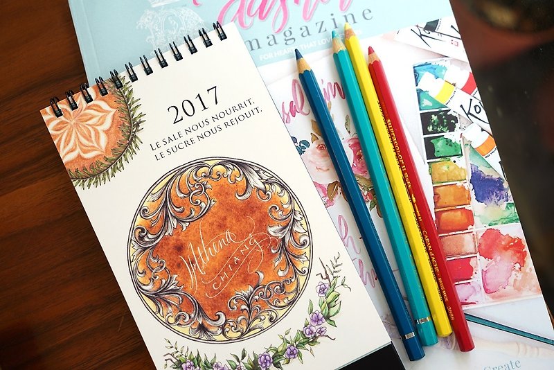 2017アテナデザート手描きの卓上カレンダー（現物） - カレンダー - 紙 グリーン
