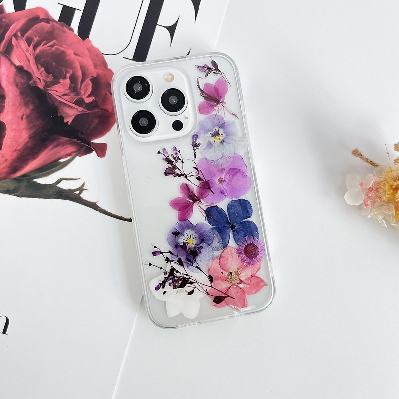 三色堇 繡球花 手作押花手機殼 適用於iPhone Samsung Sony全系 - 手機殼/手機套 - 植物．花 
