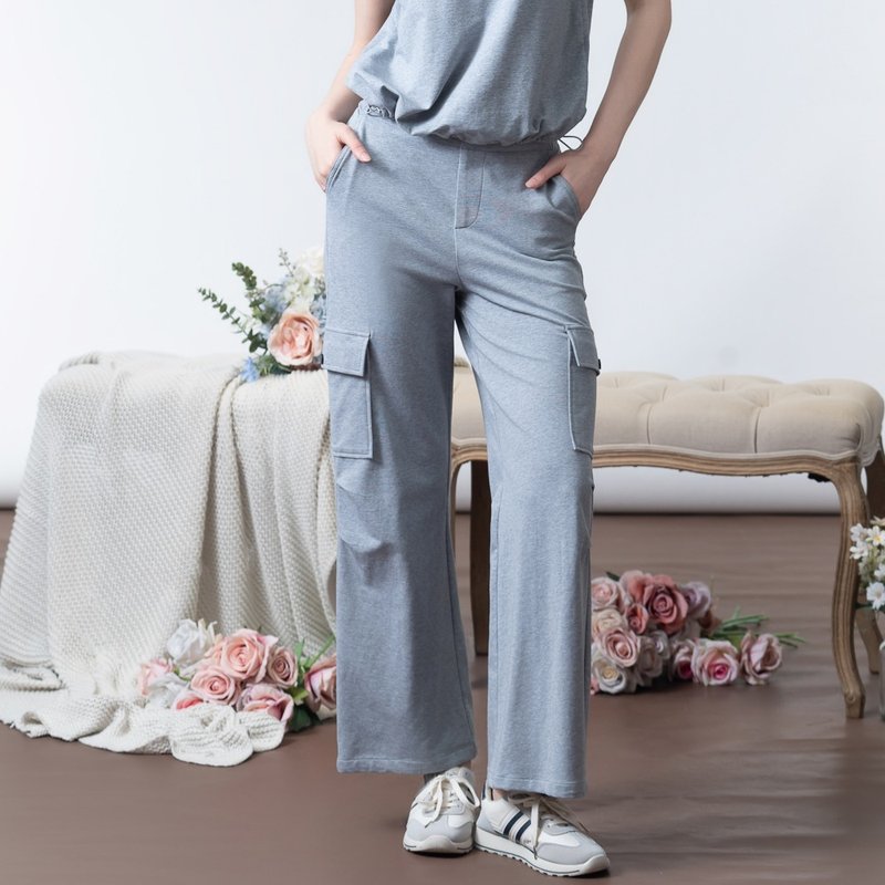 【MEDUSA】MEDUSA 灰色大口袋工裝運動褲(M-XL) | 休閒褲 運動褲 - 女長褲 - 棉．麻 灰色