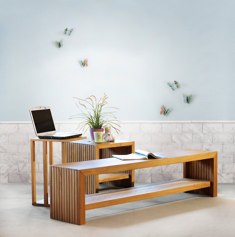 巴黎柚木雙層長凳-150 簡約線條設計 雙層置物收納 骨架加強結構 - 椅子/沙發 - 木頭 咖啡色