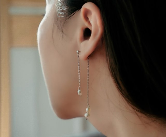SV925/14KGF LETO 前後二連パールピアス（イヤリング）天然