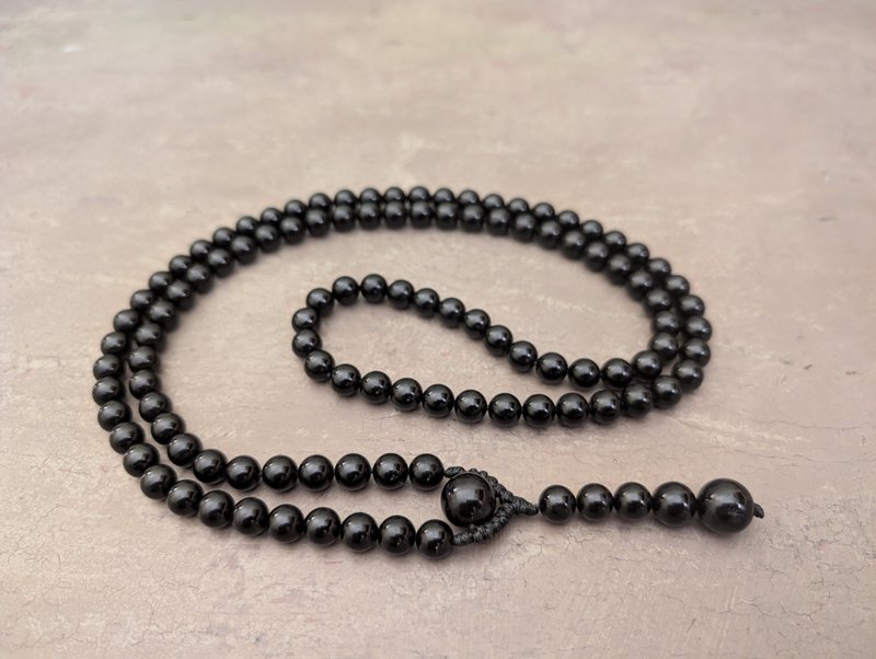 Natural Black Tourmaline Shorl Mala Prayer Rosary Necklace 108 Beads - Necklaces - Gemstone Black