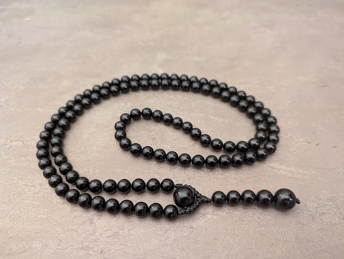 mistset 天然黑碧璽念珠項鍊共108顆佛珠適用於佛教咒語瑜伽冥想和