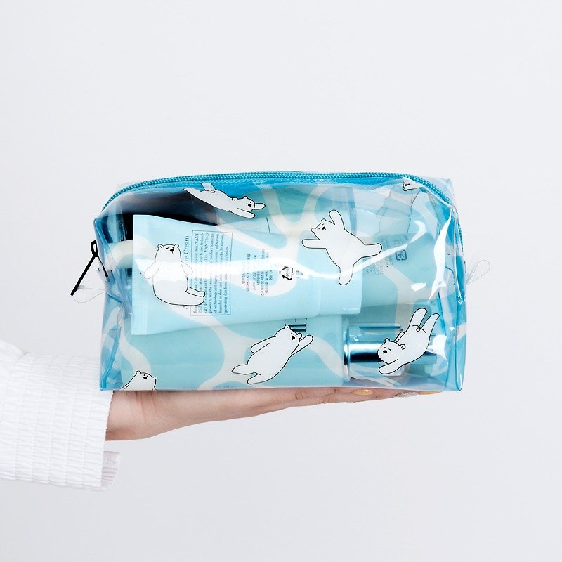 KIITOS 海物語系列透明PVC化妝包/雜物包--  北極熊款(夏日遊泳 裝備 收納) - 手拿包 - 塑膠 藍色