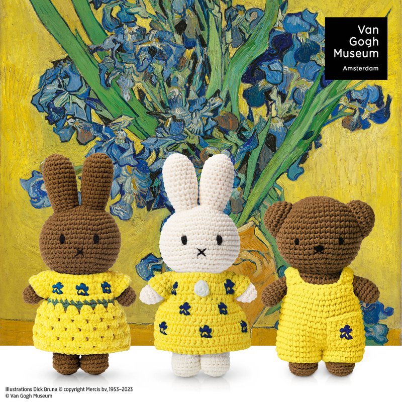 荷蘭進口Miffy【梵谷鳶尾花系列】正版授權手工純棉鉤針米非兔 - 公仔/玩偶 - 棉．麻 黃色