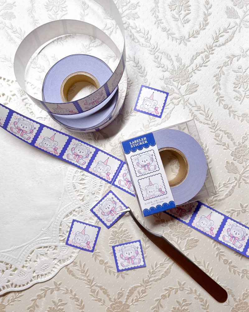 ラベラーシール　魔法使いくまちゃん - 貼紙 - 紙 藍色