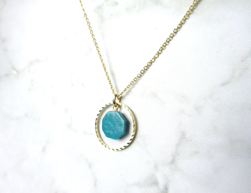 porcelain and gold ring necklace turquoise - Necklaces - Pottery Blue