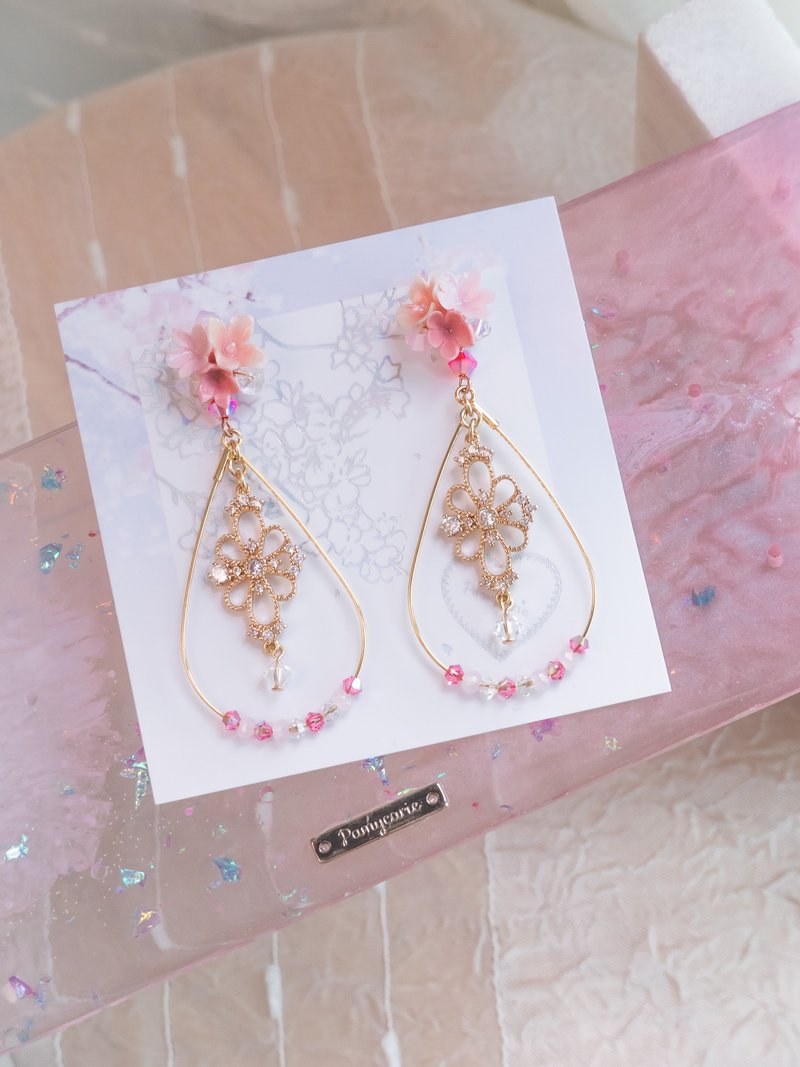 Sweet On You Cherry Blossom 2-Ways 14K Gold plated S925 Drop Earrings - ต่างหู - ดินเหนียว สึชมพู