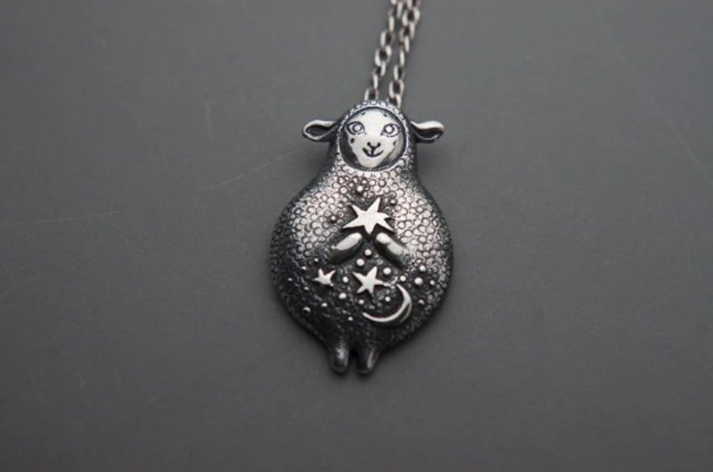 Moon Sheep Pendant - Necklaces - Sterling Silver Silver