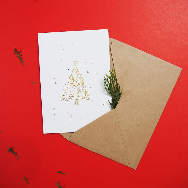 Mstandforc Gold Foil Christmas Tree｜Handmade Card｜Christmas - Cards & Postcards - Paper Gold