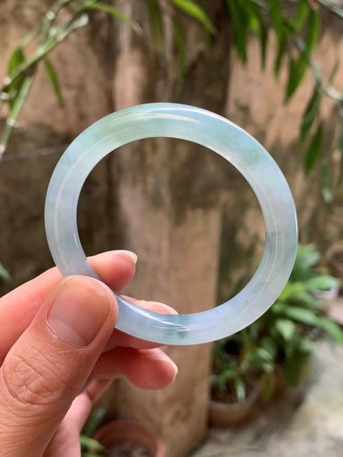 Good Morning Studio 冰種翡翠天然翡翠玉鐲 A玉手鐲 玉鈪 • 冰種藍綠翡翠圓鐲