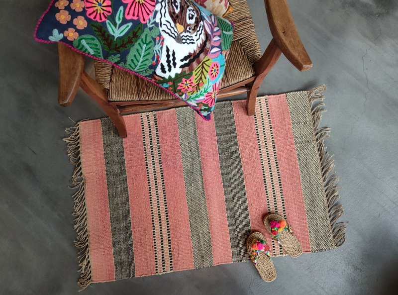 粉紅珊瑚橘│農莊麻編小毯 │ - 地墊/地毯 - 棉．麻 