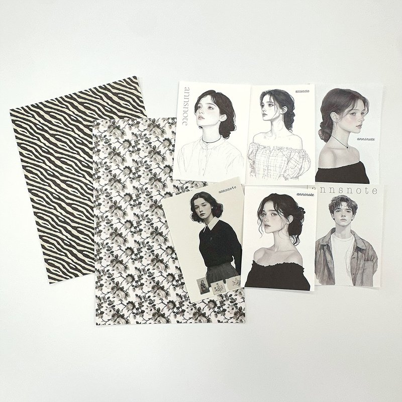 Collage pack 3 Black Line Sticker MIX (anns note) vintage - 貼紙 - 紙 黑色