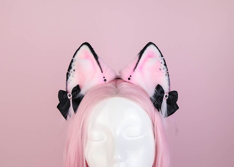 Pastel Pink Fox Ears Faux Fur Ears - เครื่องประดับผม - ไฟเบอร์อื่นๆ สึชมพู