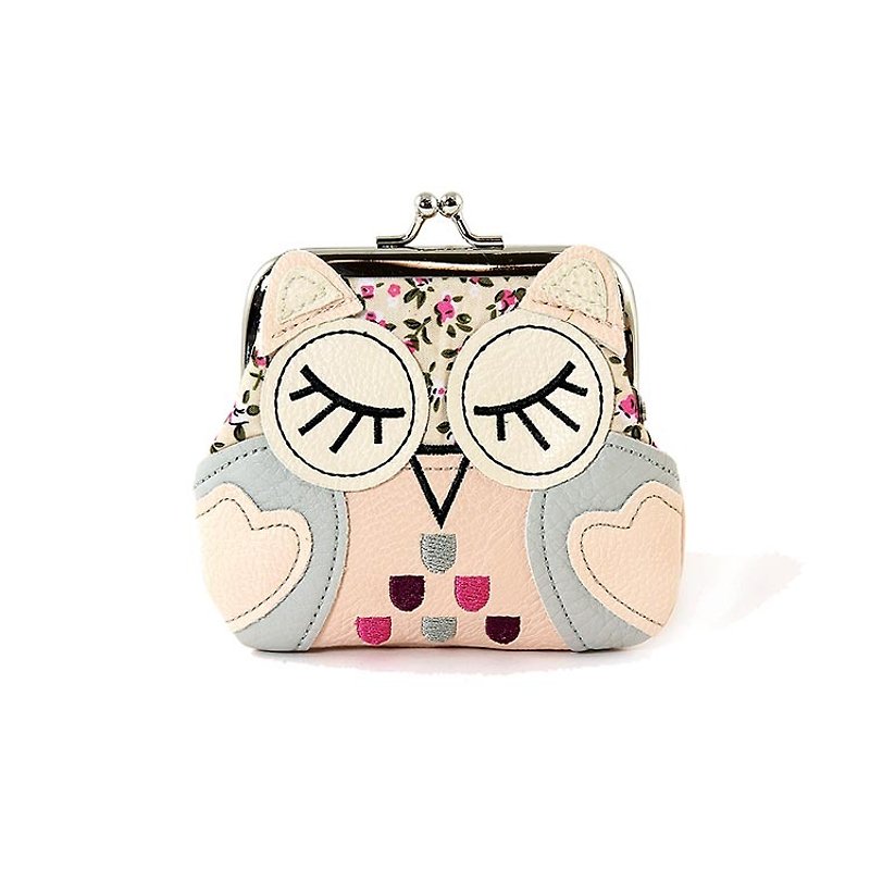 Sleepyville Critters - Sleeping Owl Kisslock Coin Purse - peach color - Coin Purses - Faux Leather Pink