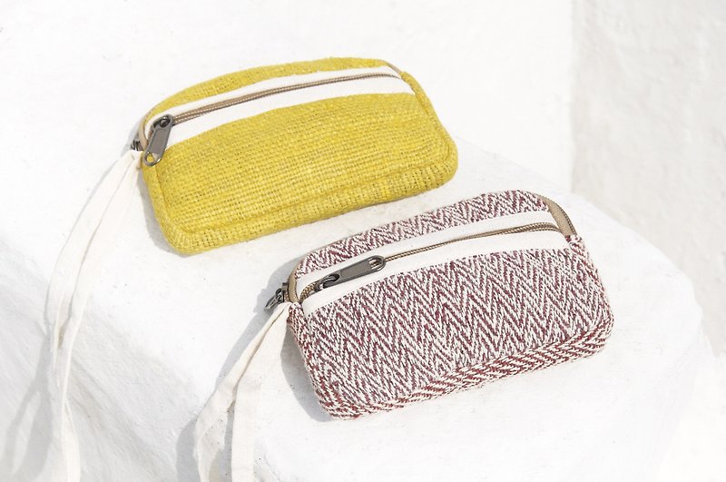 Hand-crocheted cotton Linen purse / admission package / debris bag / headset pouch / travel card set - lemon yellow - กระเป๋าใส่เหรียญ - ผ้าฝ้าย/ผ้าลินิน สีเหลือง